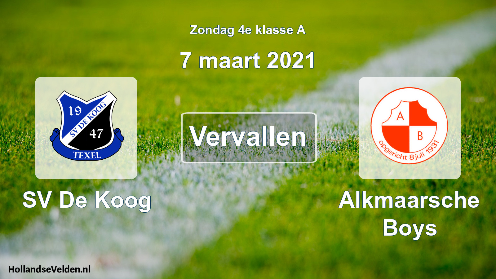 Scheduled Match: SV De Koog - Alkmaarsche Boys (7 March 2021)
