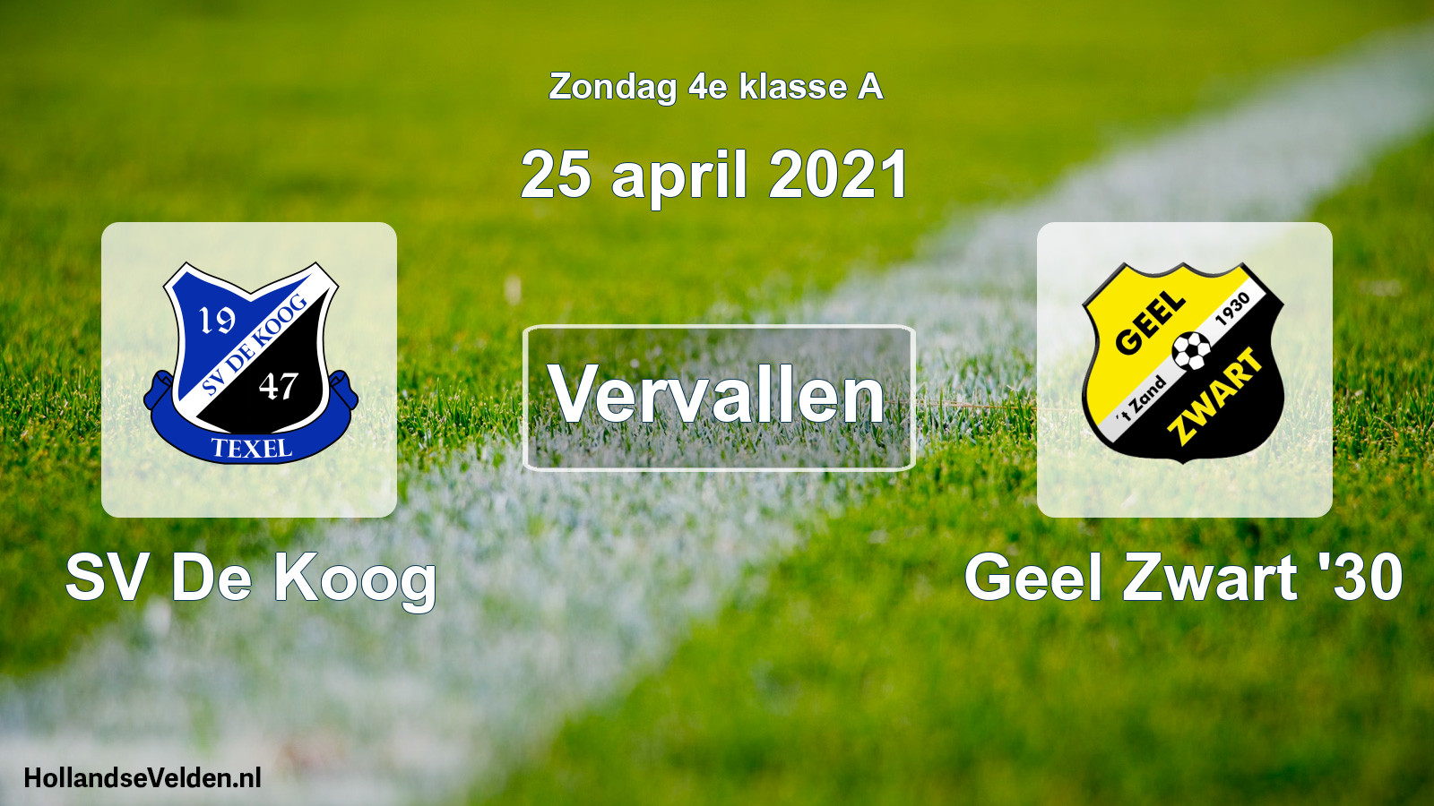 Scheduled Match: SV De Koog - Geel Zwart '30 (25 April 2021)