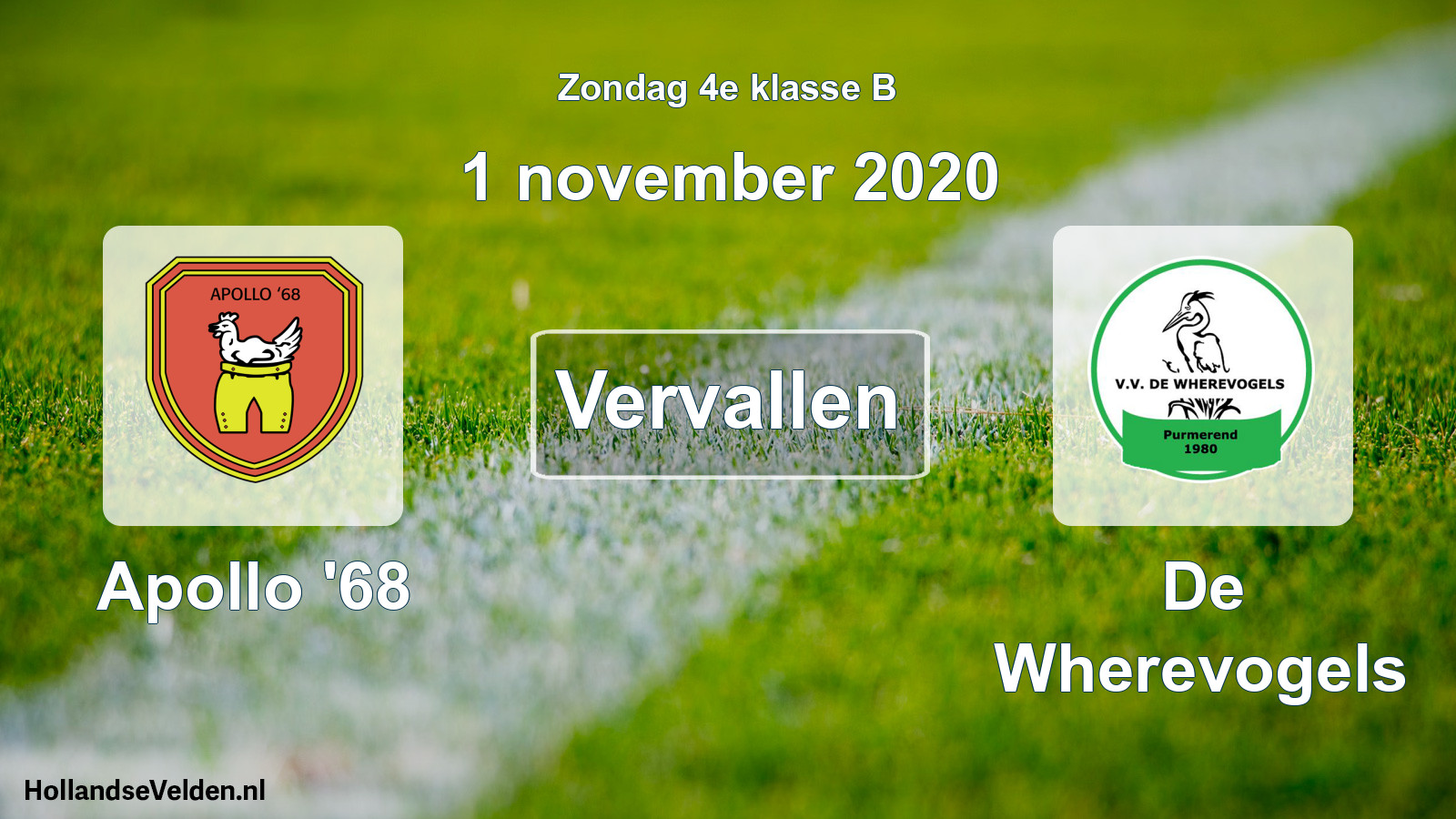 Scheduled Match: Apollo '68 - De Wherevogels (1 November 2020)