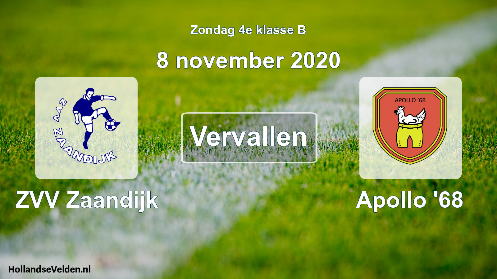 Scheduled Match: ZVV Zaandijk - Apollo '68 (8 November 2020)