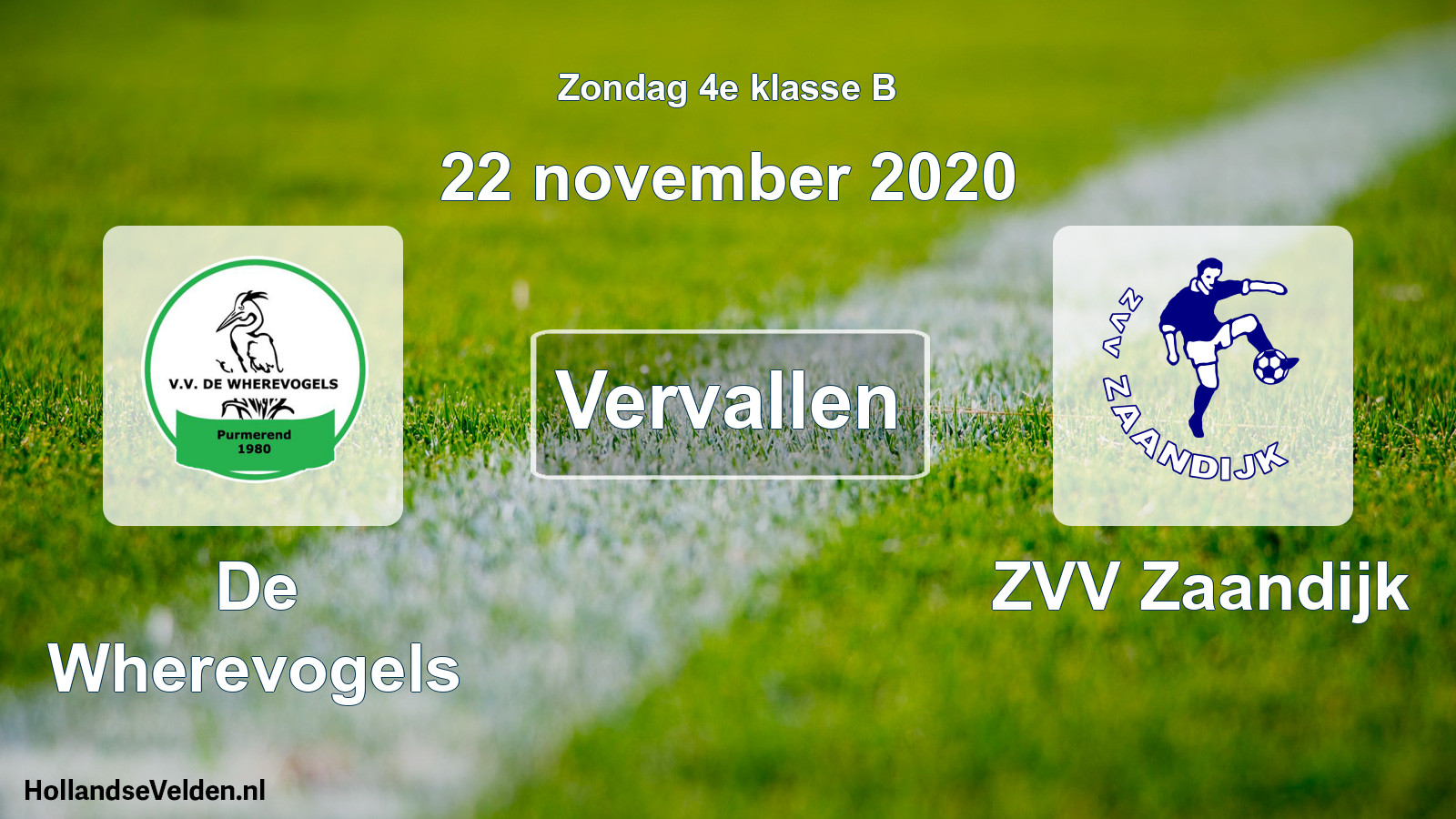 Scheduled Match: De Wherevogels - ZVV Zaandijk (22 November 2020)