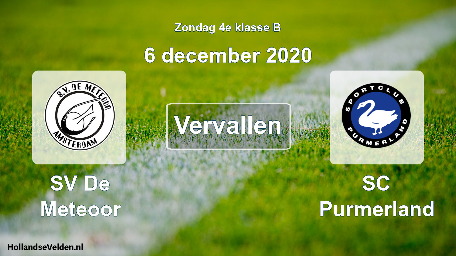 Scheduled Match: SV De Meteoor - SC Purmerland (6 December 2020)