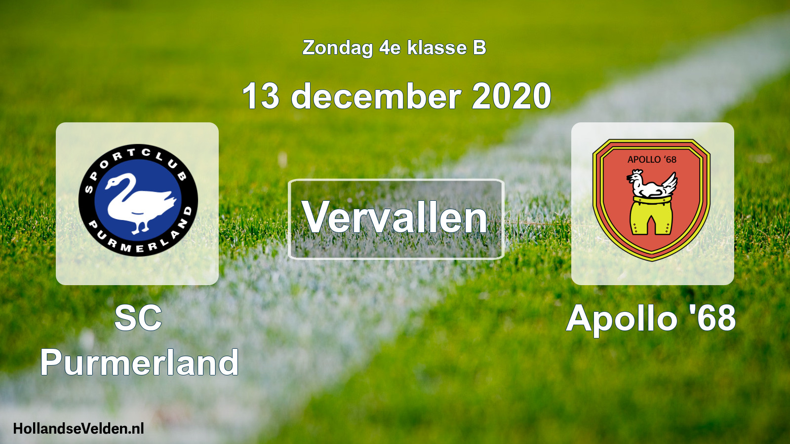 Scheduled Match: SC Purmerland - Apollo '68 (13 December 2020)