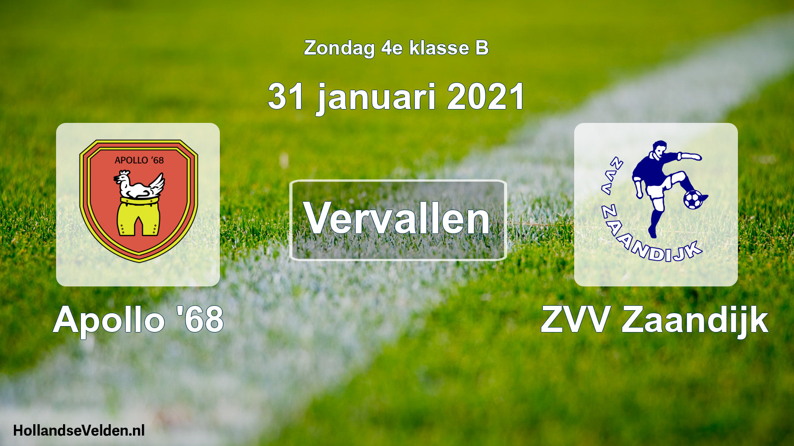 Scheduled Match: Apollo '68 - ZVV Zaandijk (31 January 2021)