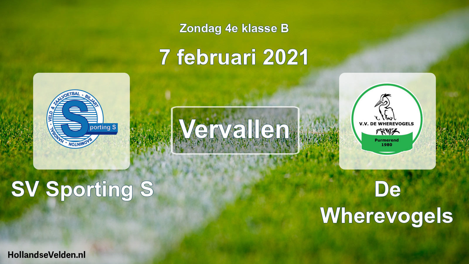 Scheduled Match: SV Sporting S - De Wherevogels (7 February 2021)