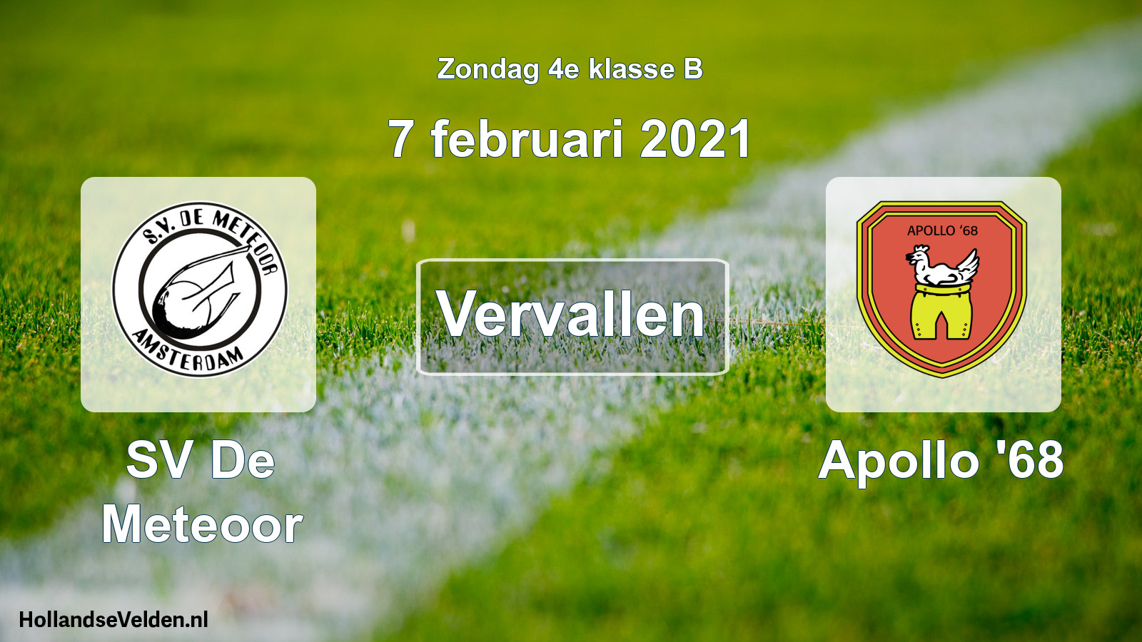 Scheduled Match: SV De Meteoor - Apollo '68 (7 February 2021)