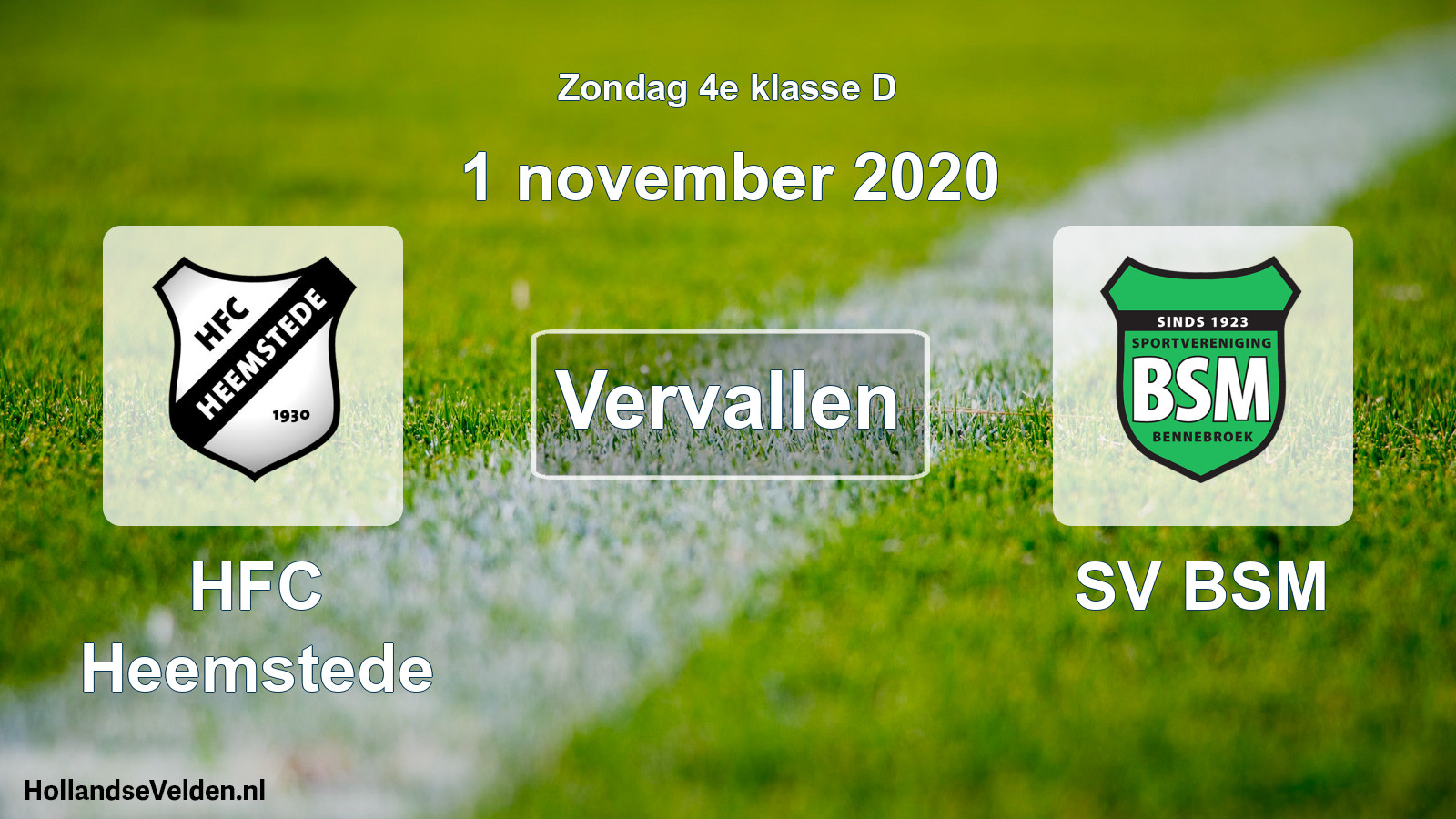 Scheduled Match: HFC Heemstede - SV BSM (1 November 2020)