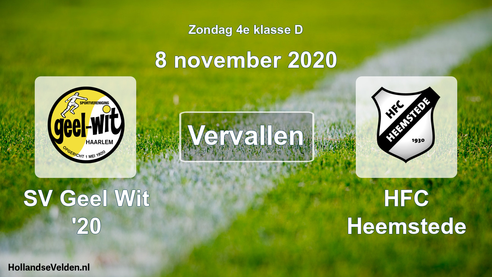 Scheduled Match: SV Geel Wit '20 - HFC Heemstede (8 November 2020)