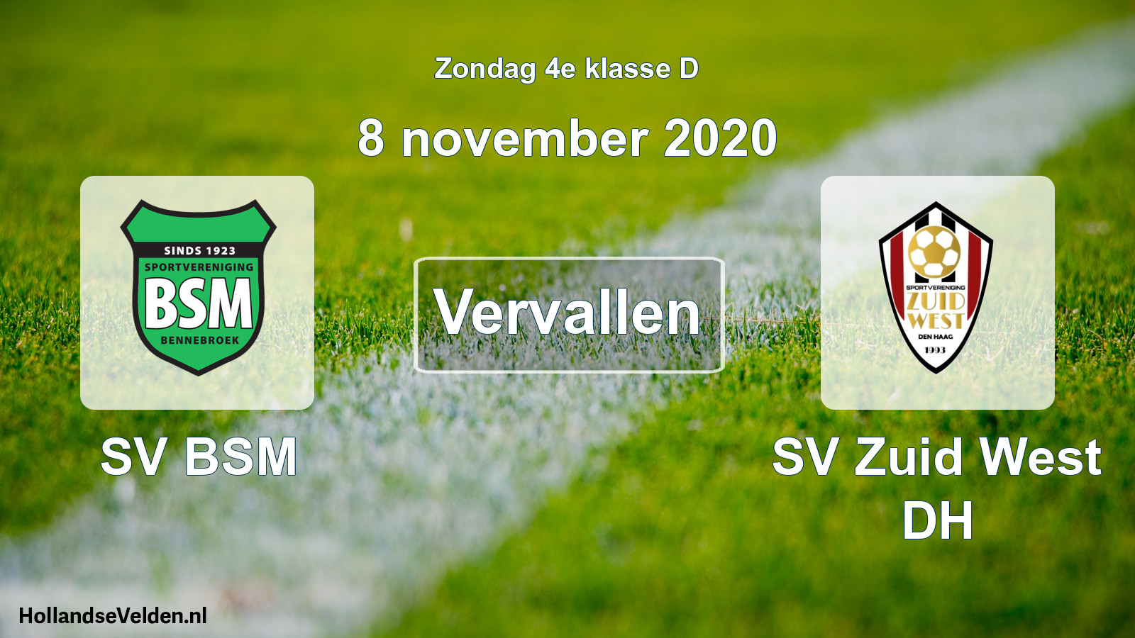 Scheduled Match: SV BSM - SV Zuid West DH (8 November 2020)