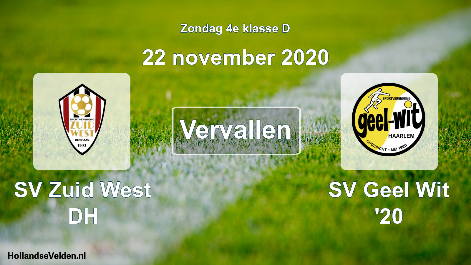 Scheduled Match: SV Zuid West DH - SV Geel Wit '20 (22 November 2020)