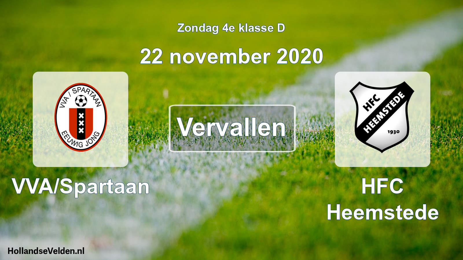 Scheduled Match: VVA/Spartaan - HFC Heemstede (22 November 2020)