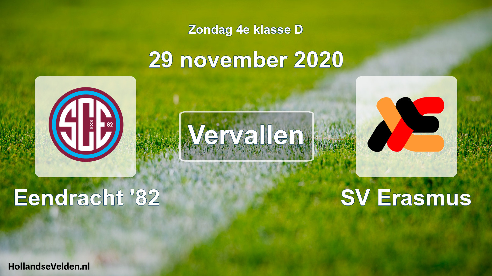 Scheduled Match: Eendracht '82 - SV Erasmus (29 November 2020)
