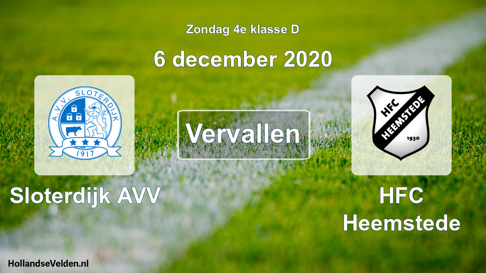 Scheduled Match: Sloterdijk AVV - HFC Heemstede (6 December 2020)