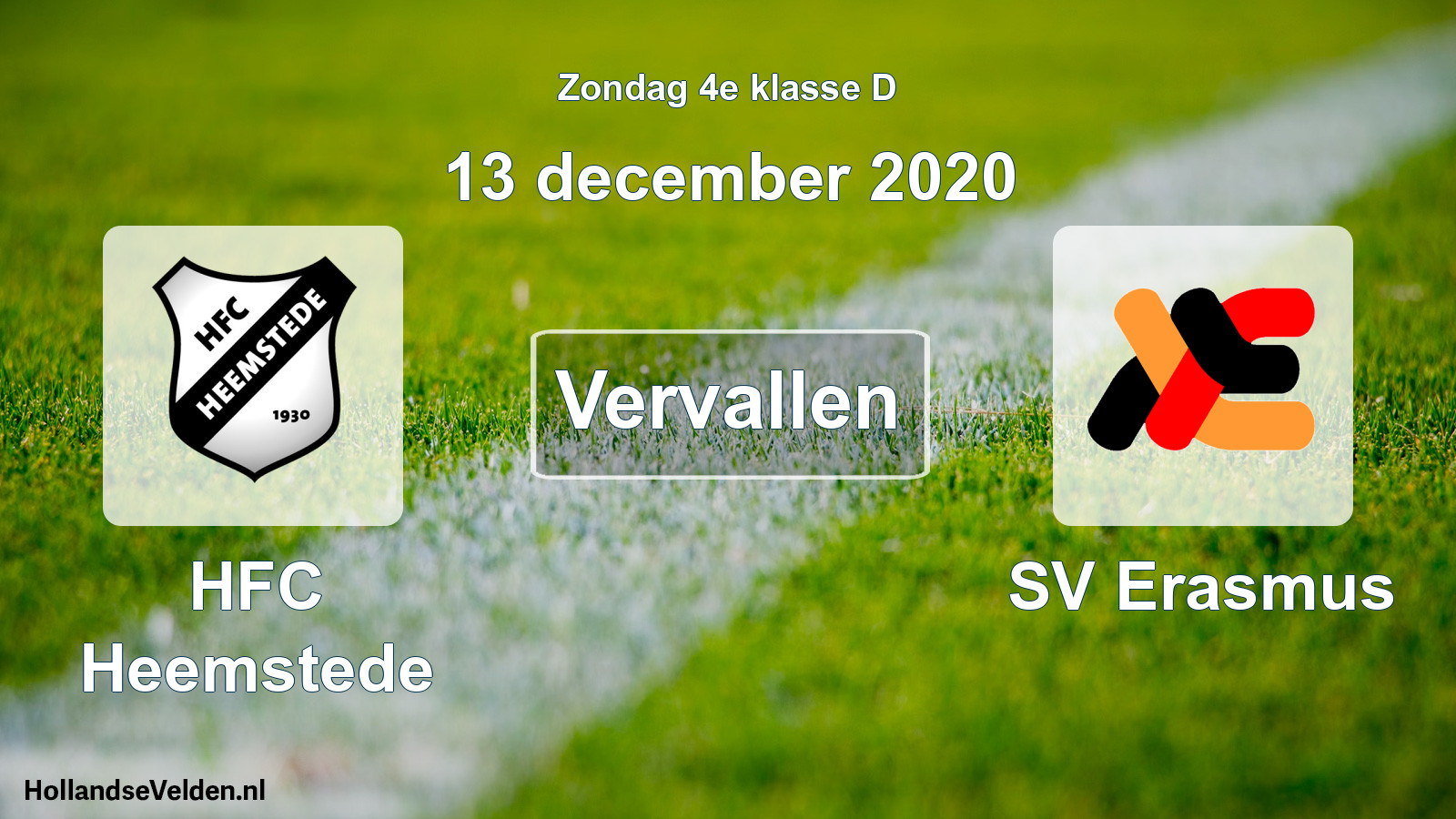 Scheduled Match: HFC Heemstede - SV Erasmus (13 December 2020)