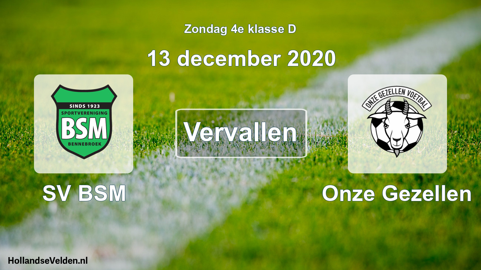 Scheduled Match: SV BSM - Onze Gezellen (13 December 2020)