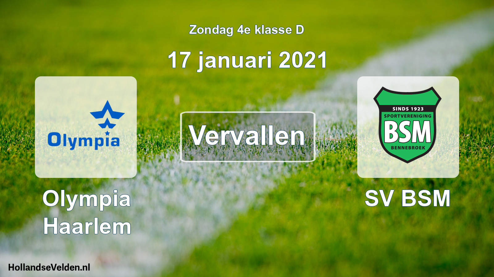 Scheduled Match: Olympia Haarlem - SV BSM (17 January 2021)