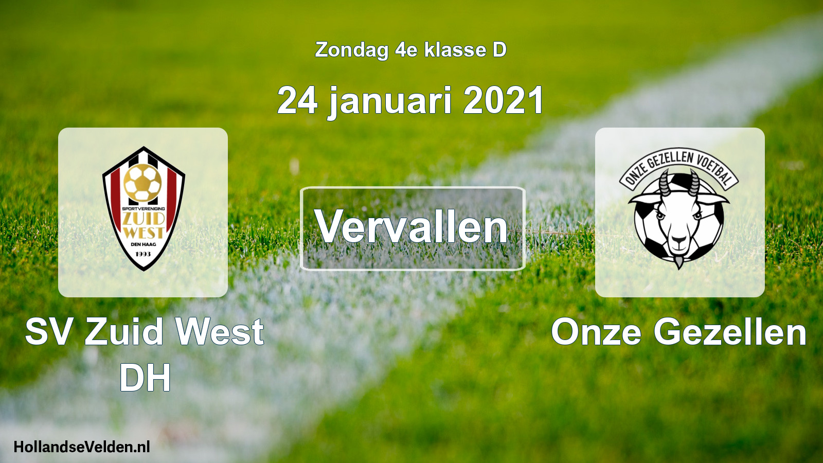 Scheduled Match: SV Zuid West DH - Onze Gezellen (24 January 2021)