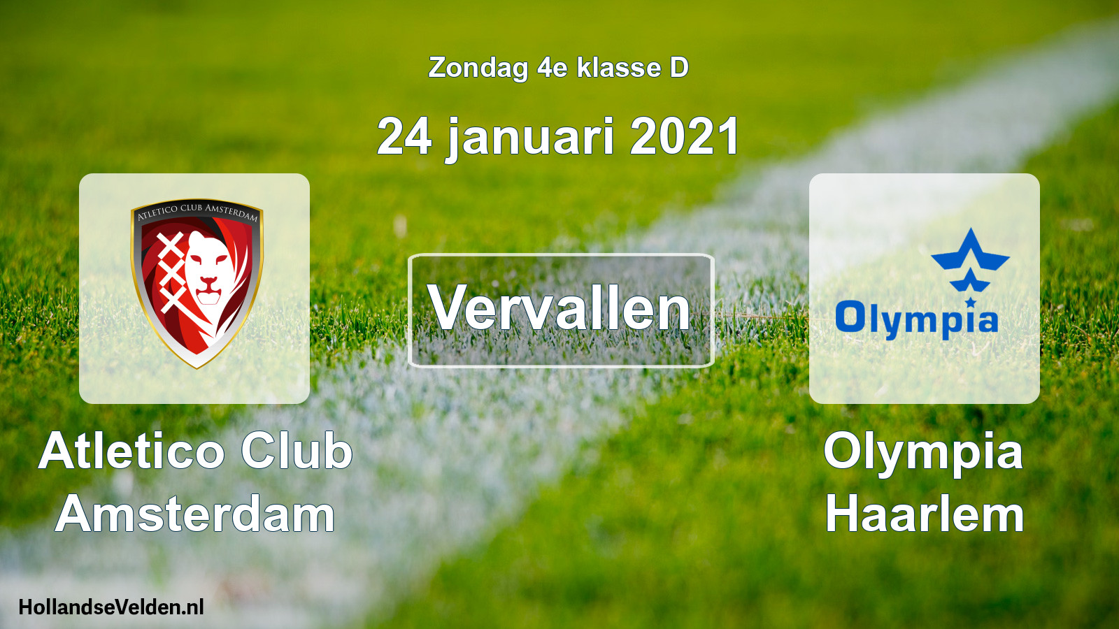 Scheduled Match: Atletico Club Amsterdam - Olympia Haarlem (24 January 2021)
