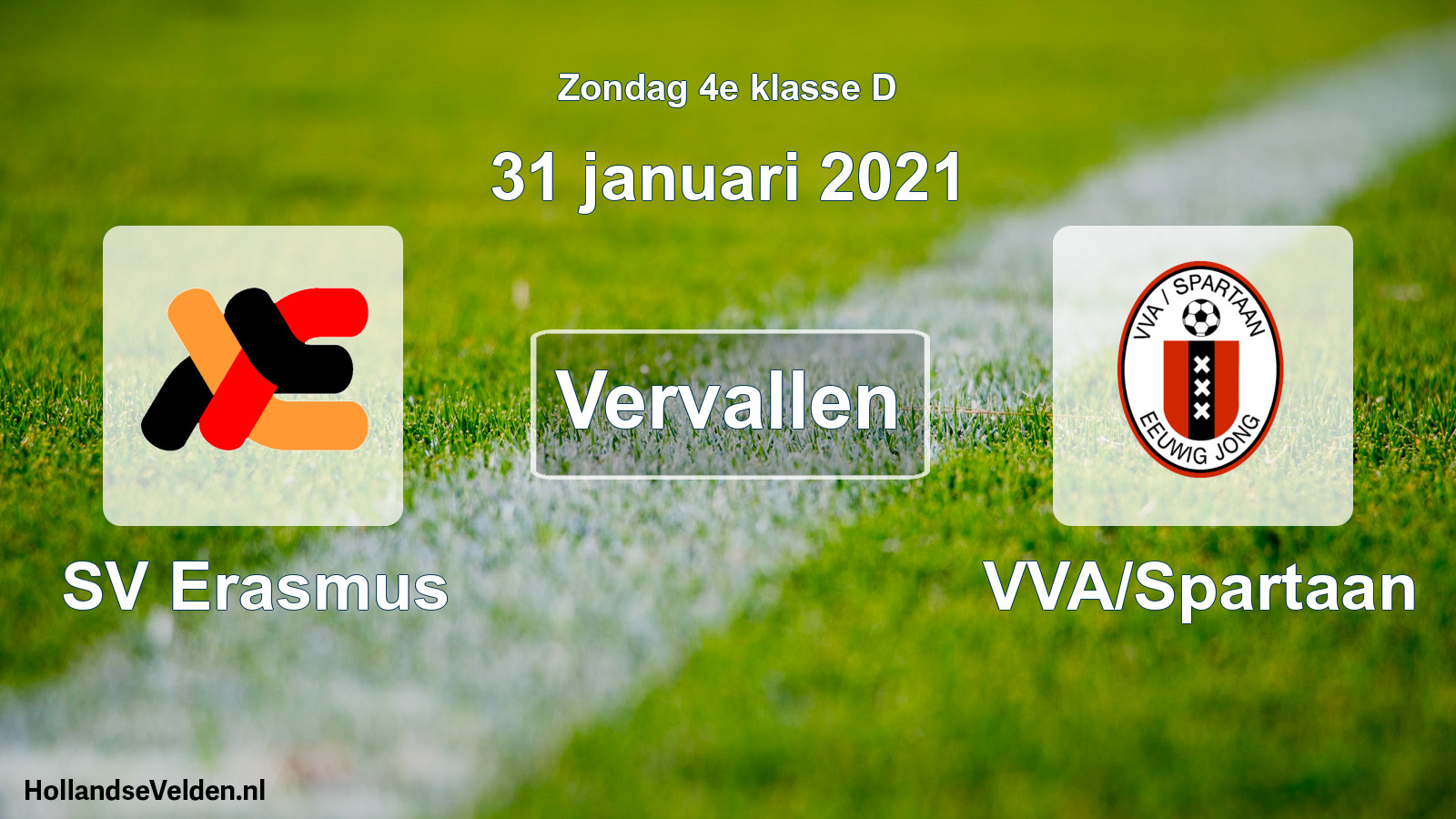 Scheduled Match: SV Erasmus - VVA/Spartaan (31 January 2021)