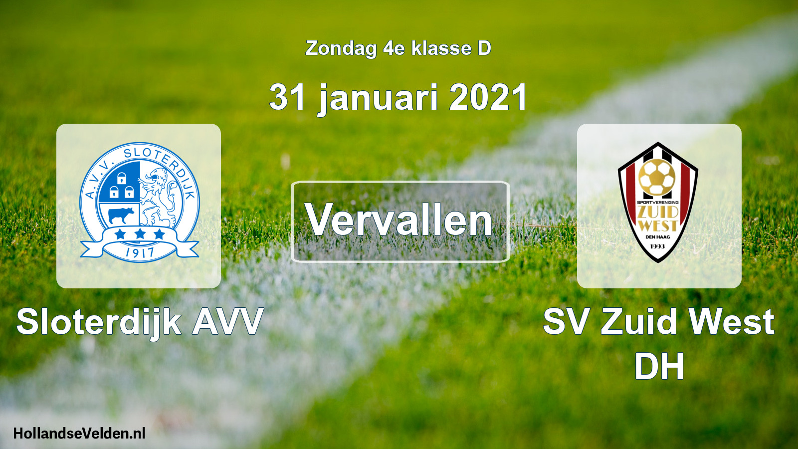 Scheduled Match: Sloterdijk AVV - SV Zuid West DH (31 January 2021)