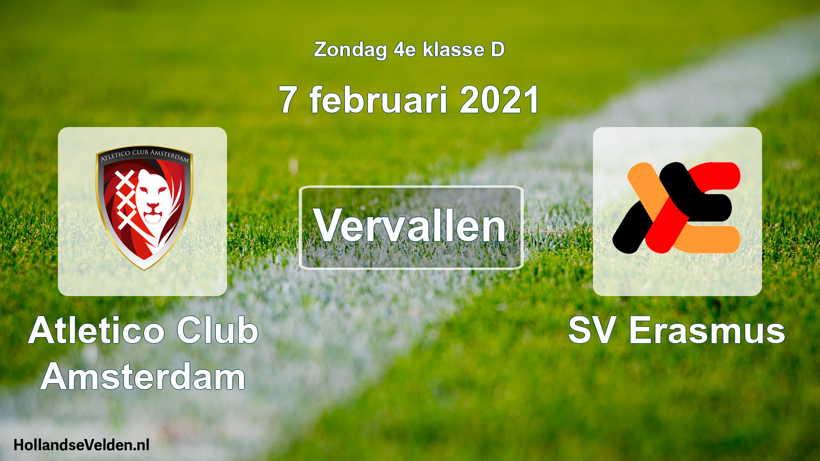 Scheduled Match: Atletico Club Amsterdam - SV Erasmus (7 February 2021)