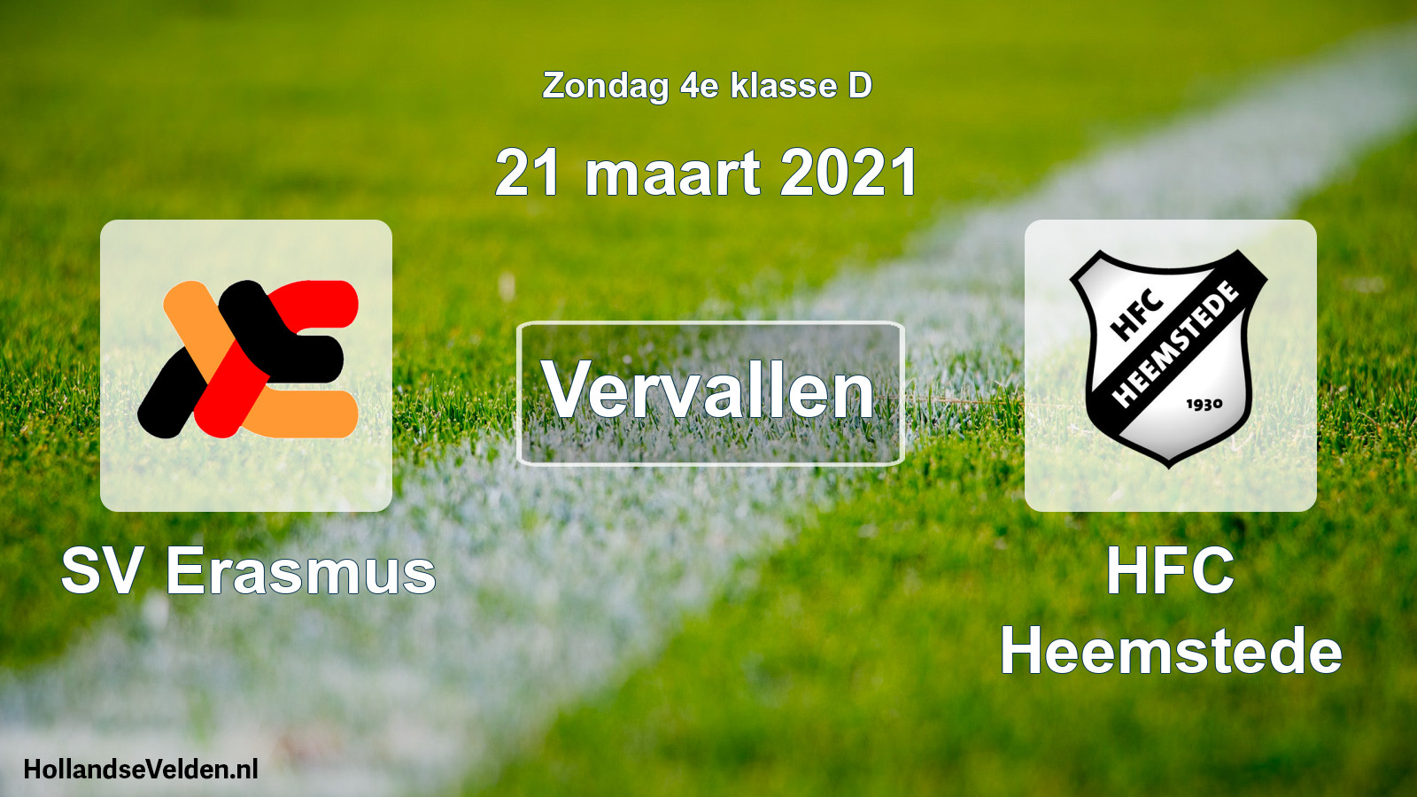 Scheduled Match: SV Erasmus - HFC Heemstede (21 March 2021)