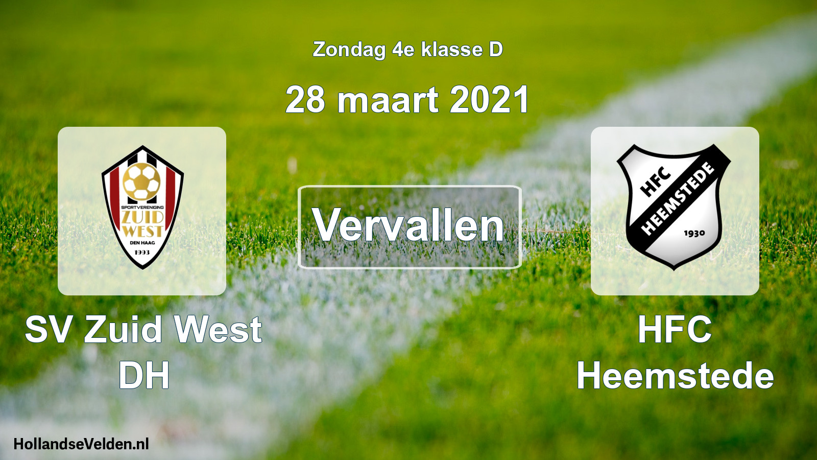 Scheduled Match: SV Zuid West DH - HFC Heemstede (28 March 2021)