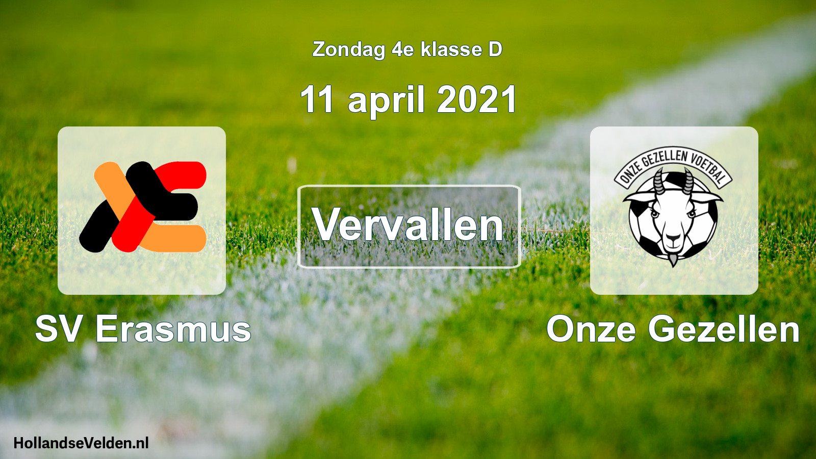 Scheduled Match: SV Erasmus - Onze Gezellen (11 April 2021)