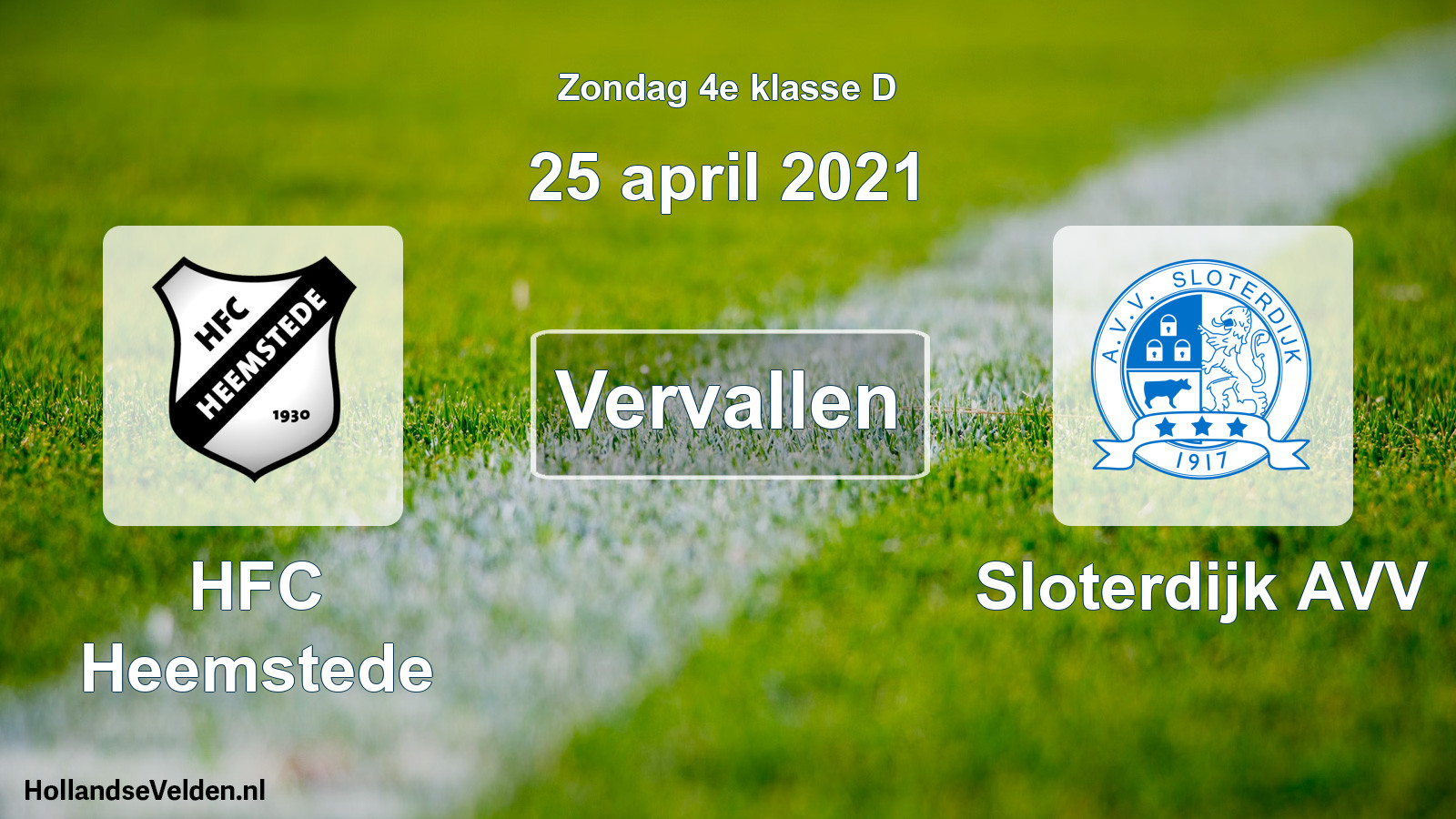 Scheduled Match: HFC Heemstede - Sloterdijk AVV (25 April 2021)