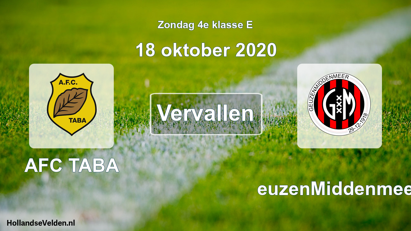 Scheduled Match: AFC TABA - GeuzenMiddenmeer (18 October 2020)