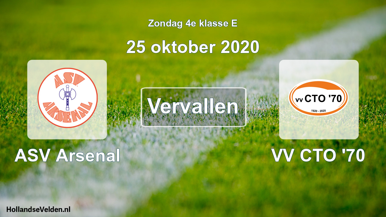 Scheduled Match: ASV Arsenal - VV CTO '70 (25 October 2020)
