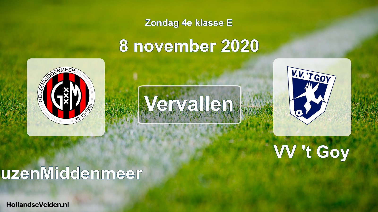 Scheduled Match: GeuzenMiddenmeer - VV 't Goy (8 November 2020)
