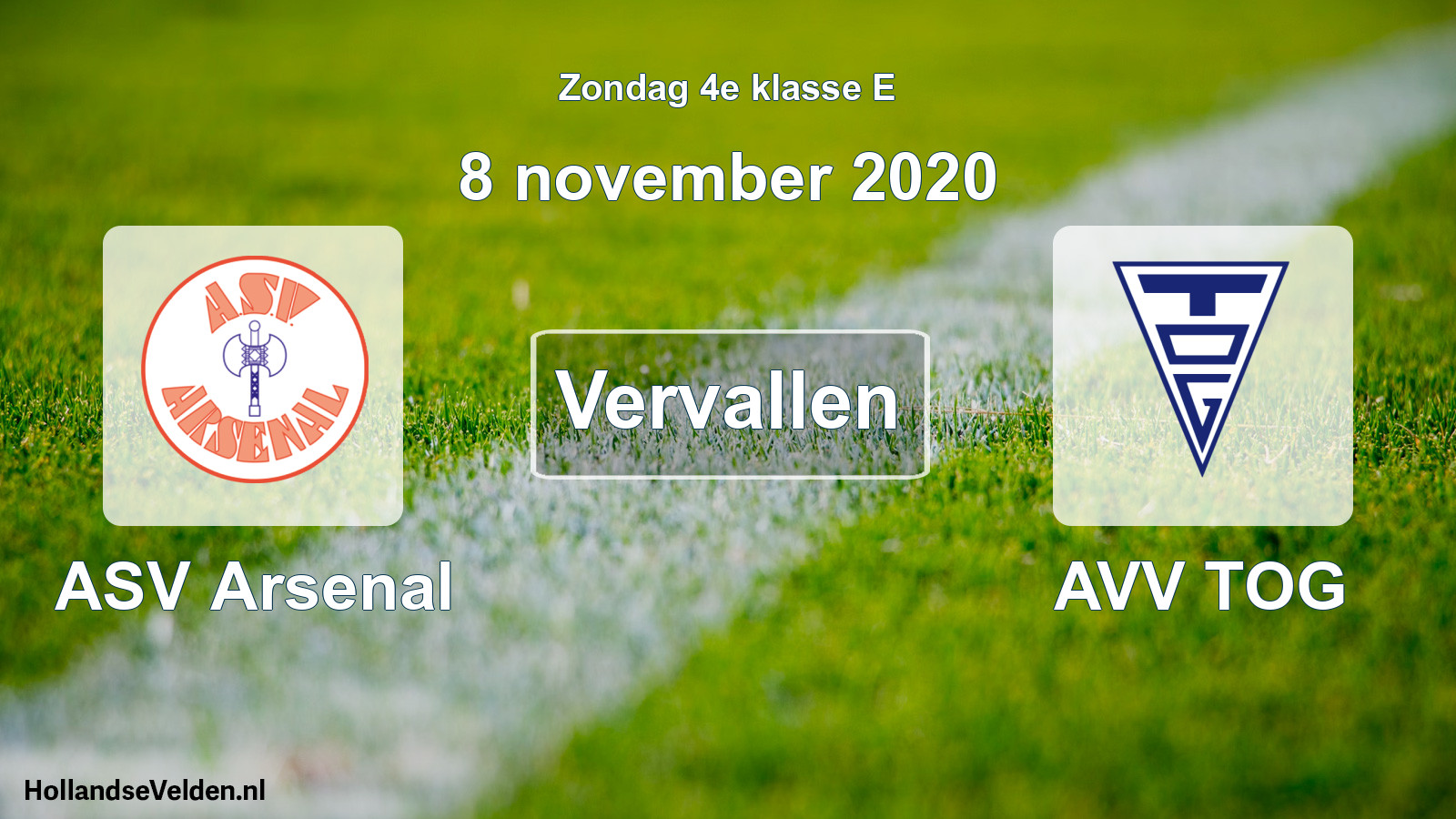 Scheduled Match: ASV Arsenal - AVV TOG (8 November 2020)