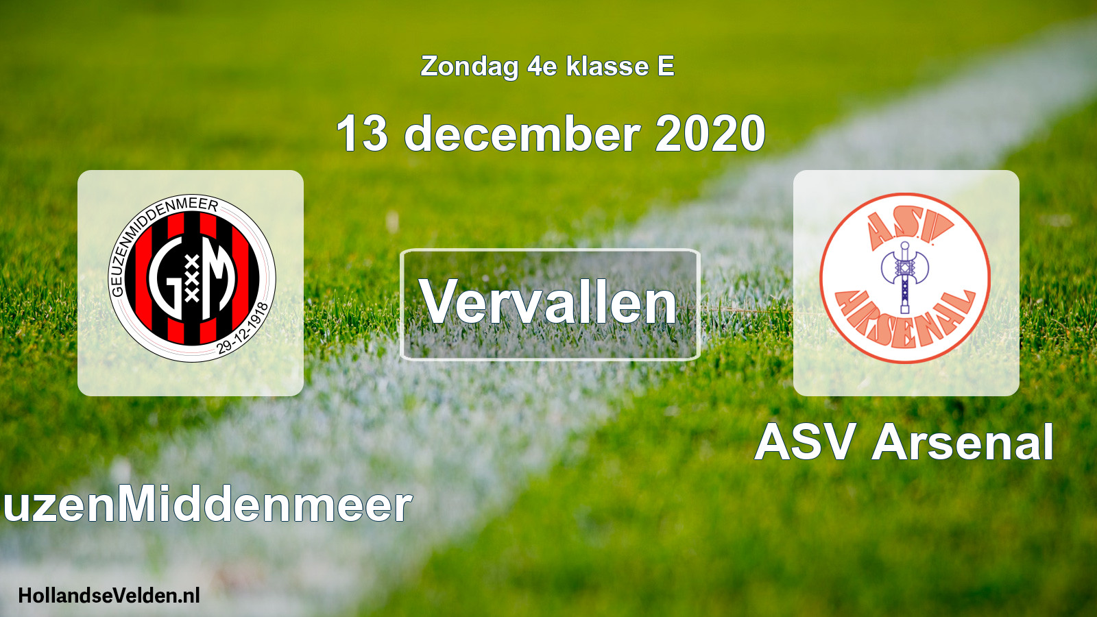 Scheduled Match: GeuzenMiddenmeer - ASV Arsenal (13 December 2020)