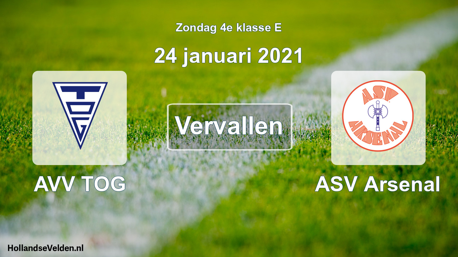 Scheduled Match: AVV TOG - ASV Arsenal (24 January 2021)