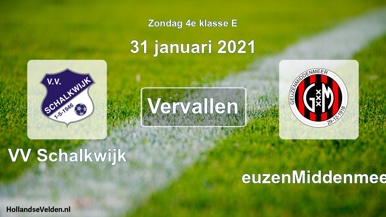 Scheduled Match: VV Schalkwijk - GeuzenMiddenmeer (31 January 2021)