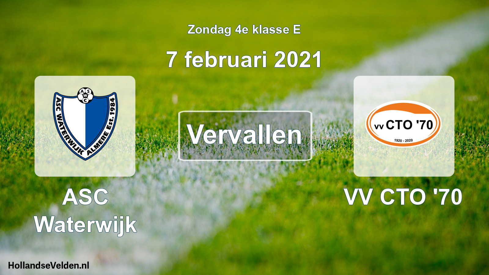 Scheduled Match: ASC Waterwijk - VV CTO '70 (7 February 2021)