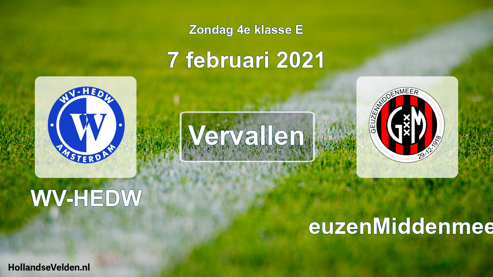 Scheduled Match: WV-HEDW - GeuzenMiddenmeer (7 February 2021)