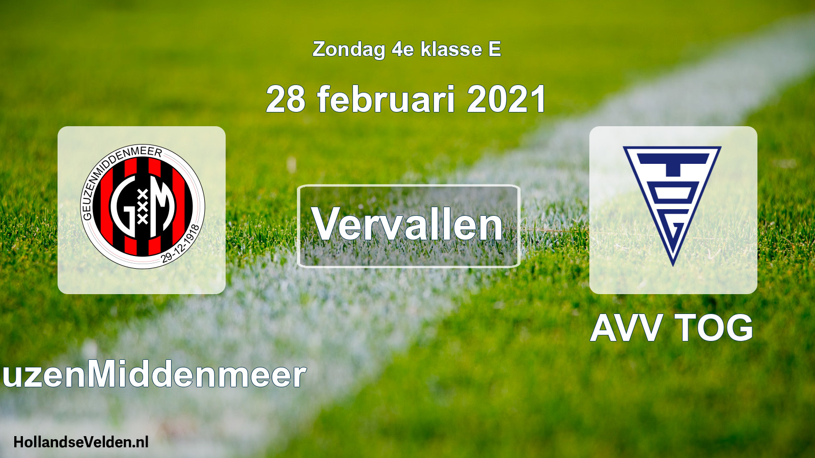 Scheduled Match: GeuzenMiddenmeer - AVV TOG (28 February 2021)