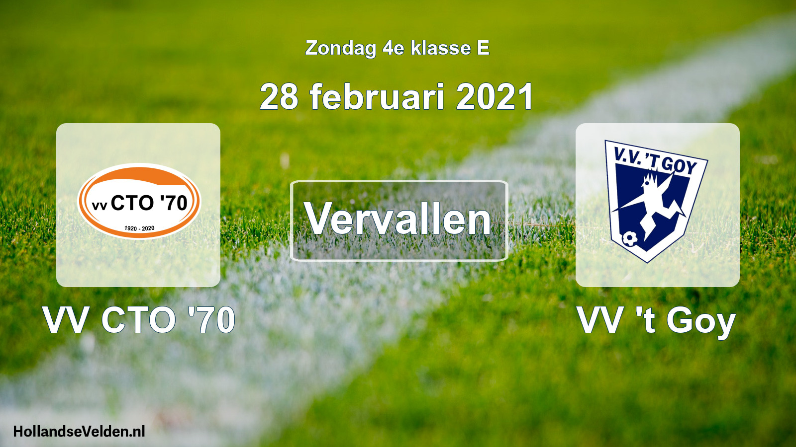 Scheduled Match: VV CTO '70 - VV 't Goy (28 February 2021)