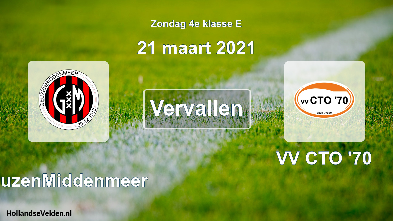 Scheduled Match: GeuzenMiddenmeer - VV CTO '70 (21 March 2021)