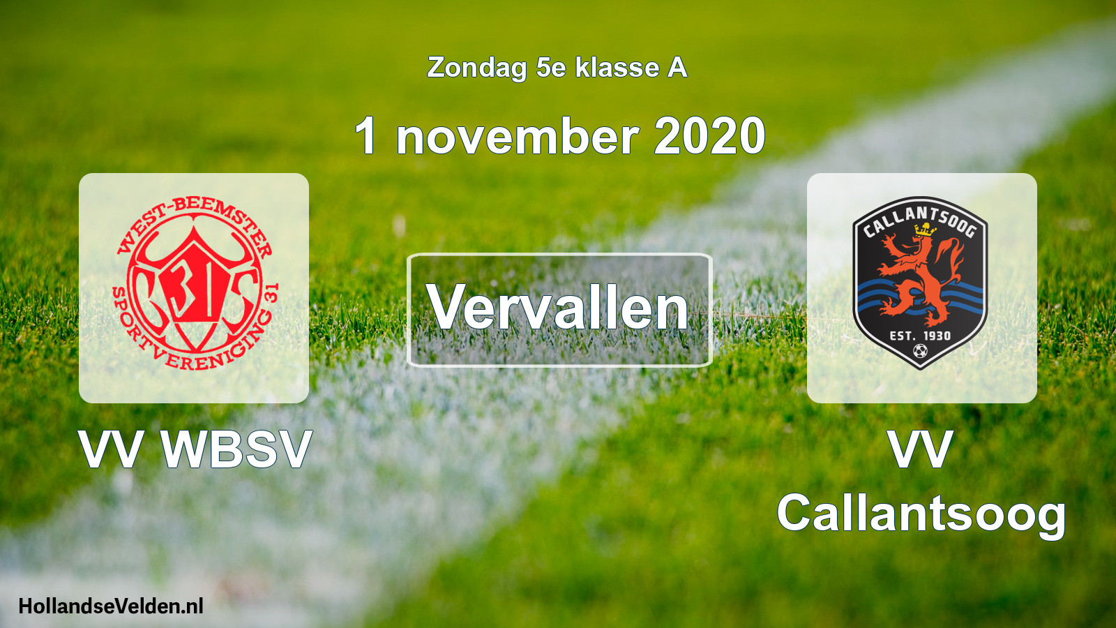 Scheduled Match: VV WBSV - VV Callantsoog (1 November 2020)
