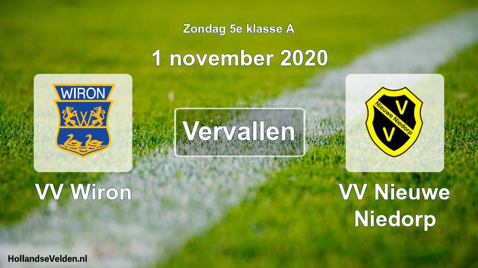 Scheduled Match: VV Wiron - VV Nieuwe Niedorp (1 November 2020)