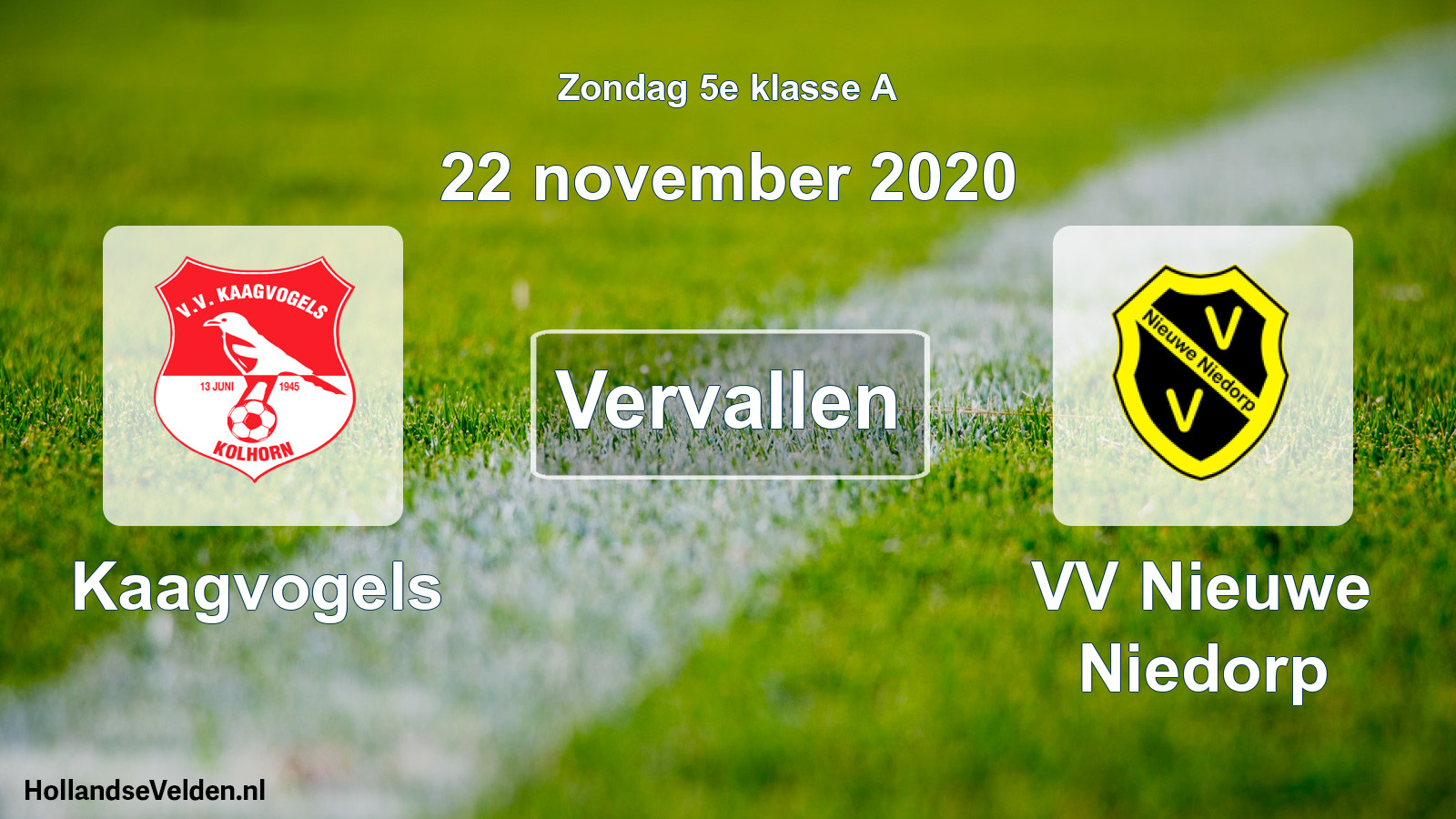 Scheduled Match: Kaagvogels - VV Nieuwe Niedorp (22 November 2020)