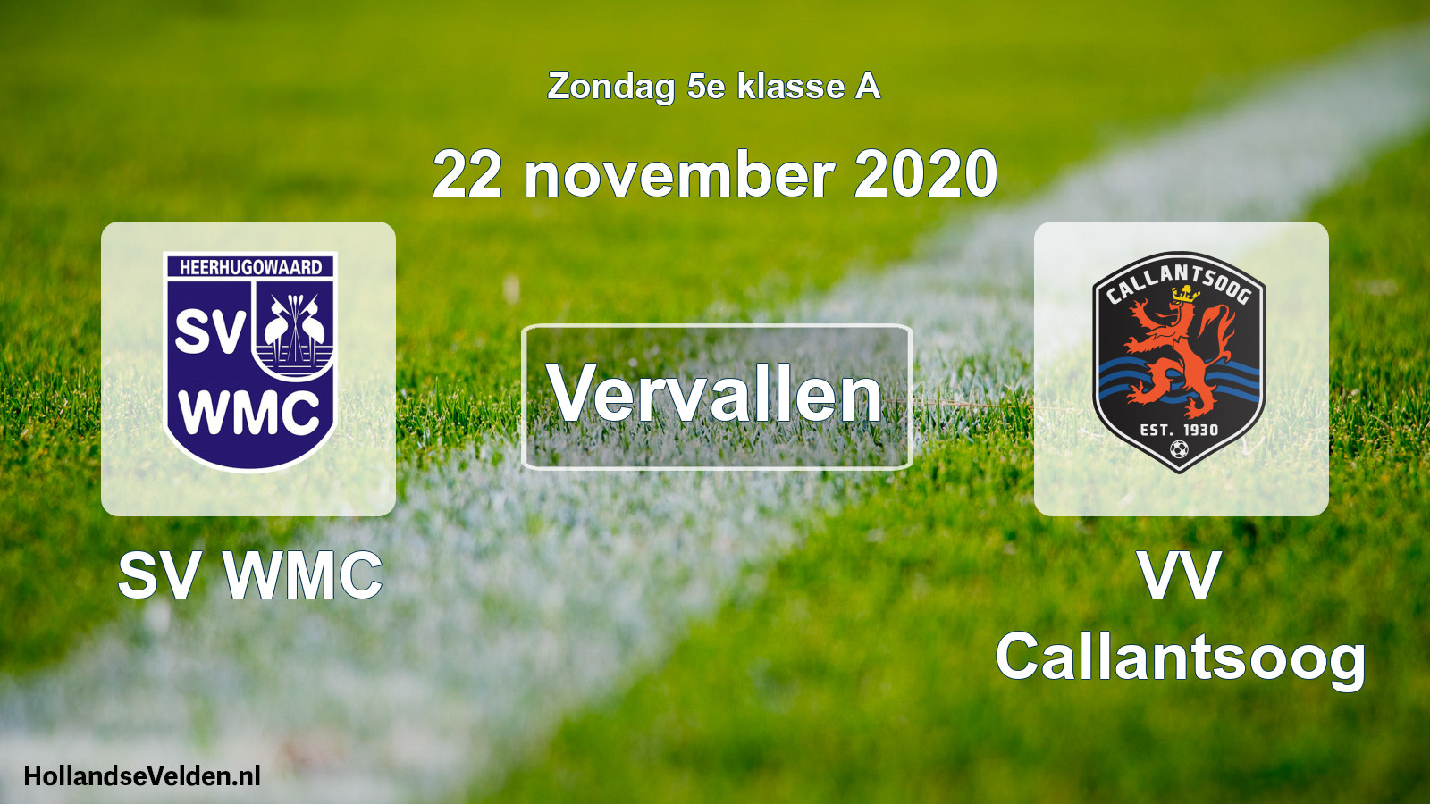 Scheduled Match: SV WMC - VV Callantsoog (22 November 2020)