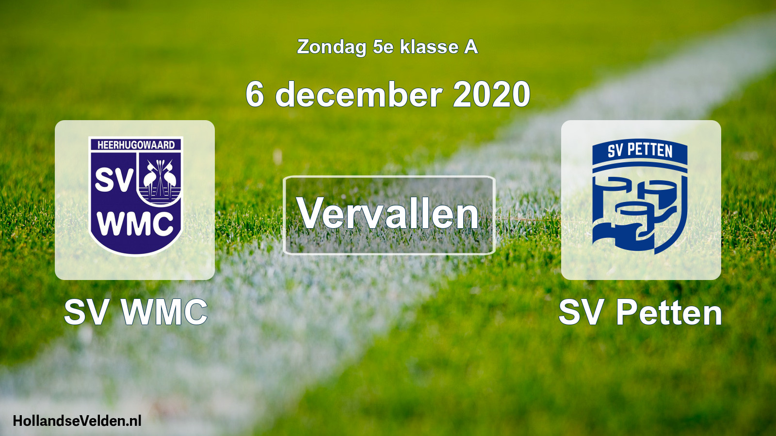 Scheduled Match: SV WMC - SV Petten (6 December 2020)