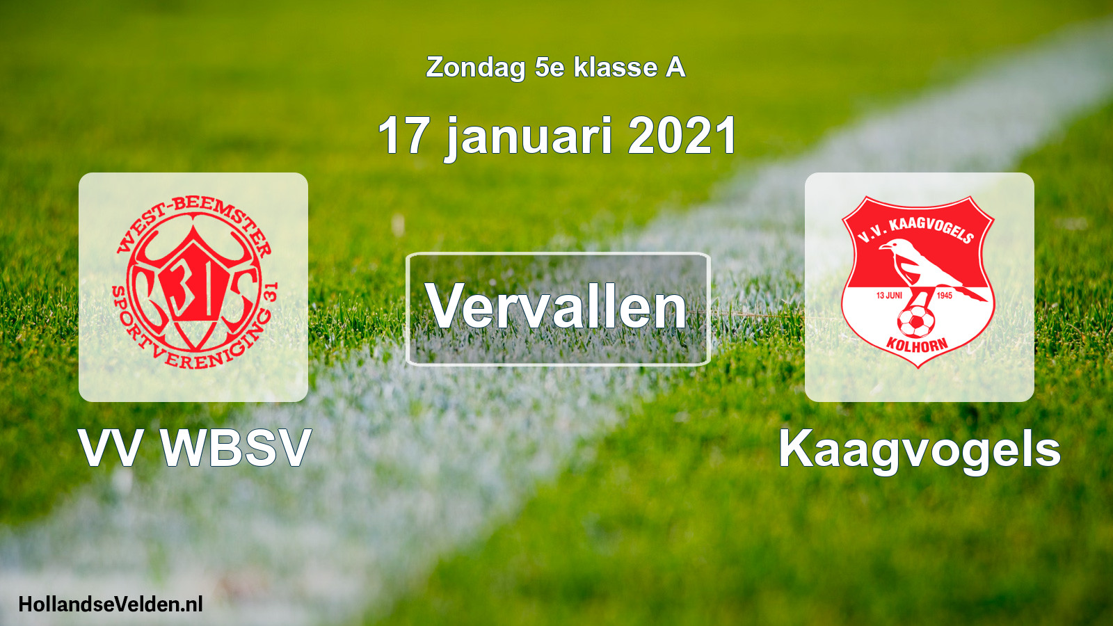 Scheduled Match: VV WBSV - Kaagvogels (17 January 2021)