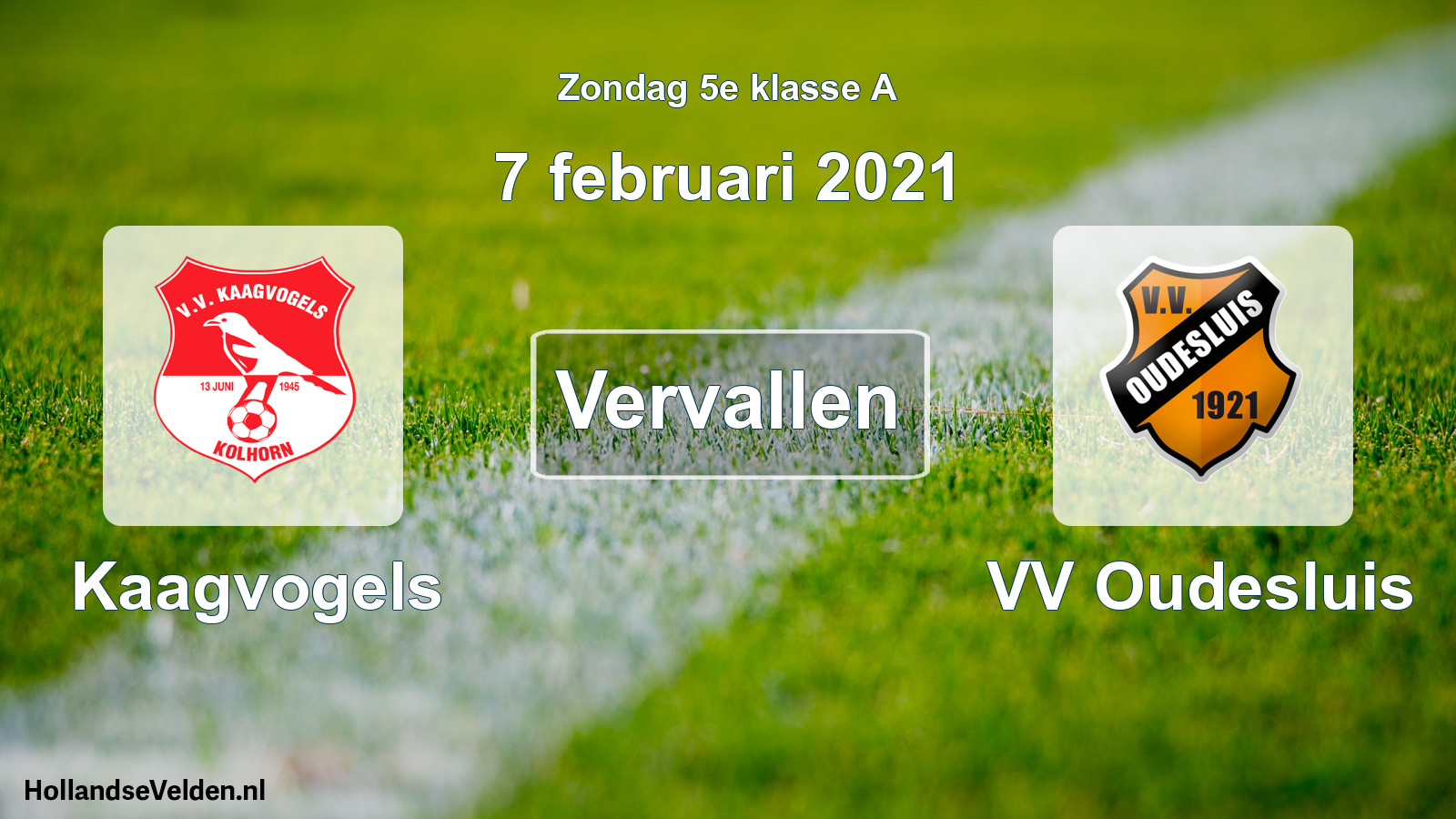 Scheduled Match: Kaagvogels - VV Oudesluis (7 February 2021)