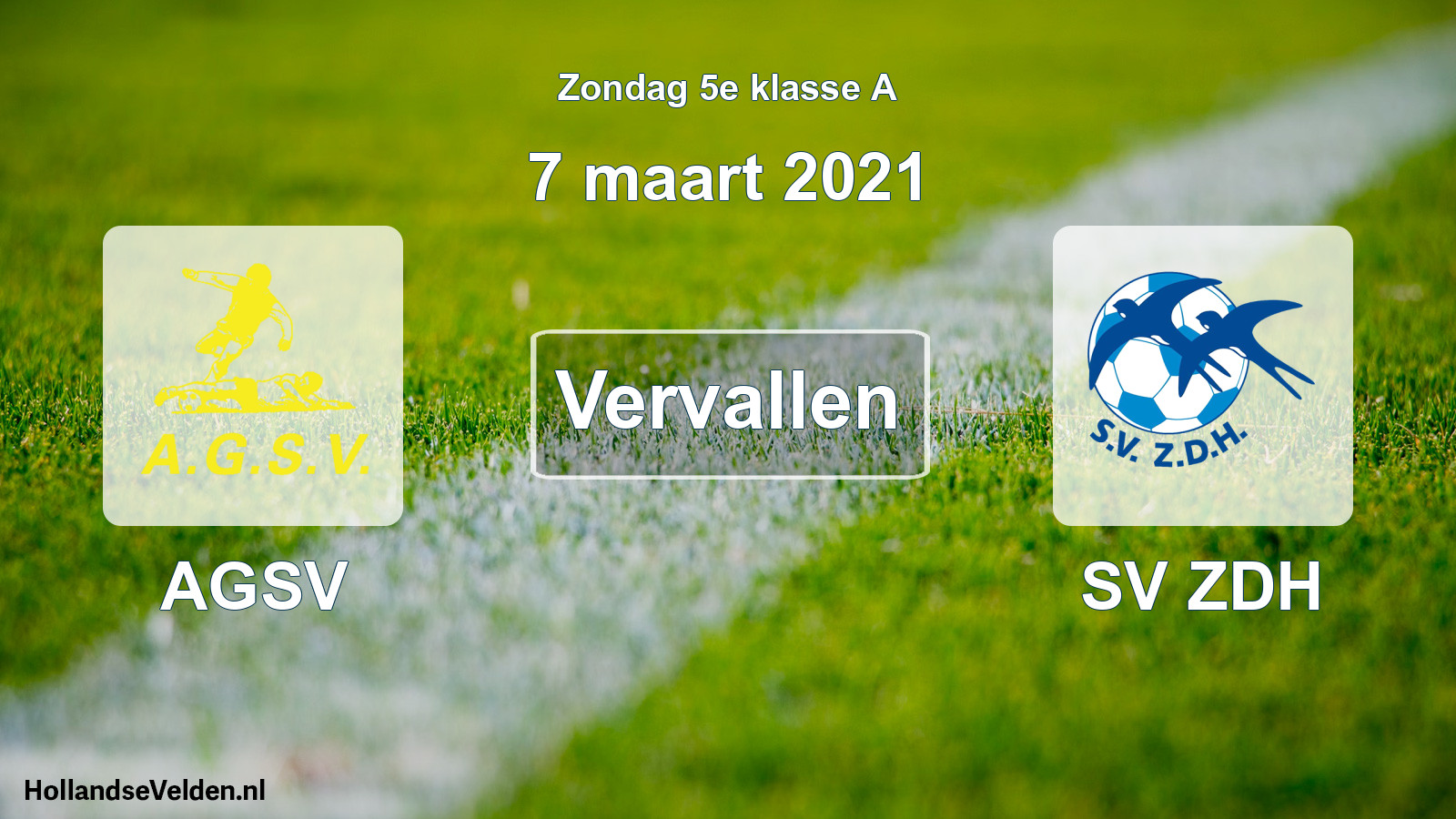 Scheduled Match: AGSV - SV ZDH (7 March 2021)