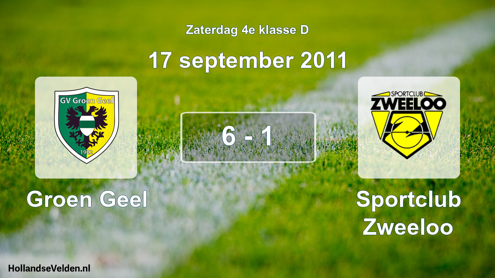 Total number of matches played: Groen Geel - Sportclub Zweeloo 6 - 1 (17 September 2011)